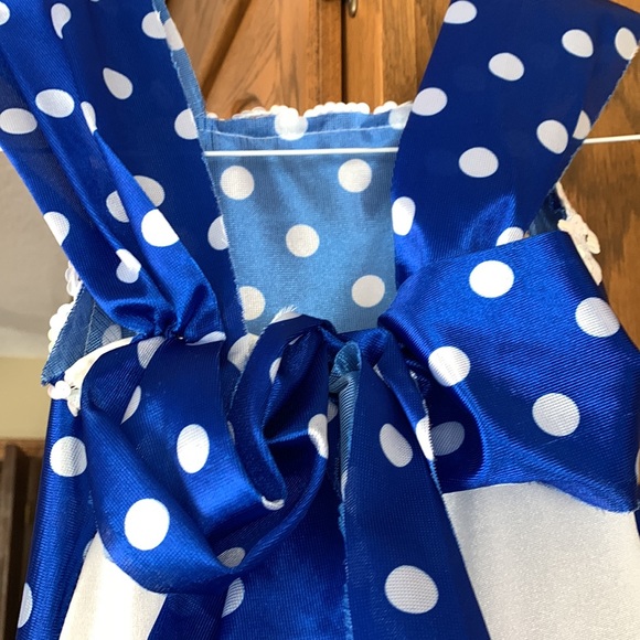 EUC ROYAL BLUE AND WHITE POLKA DOT SATIN AND TULLE BALLERINA DANCE COSTUME 6C - Picture 6 of 11